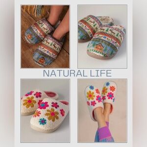 N2 new Natural Life slippers flowers or moose cabin med large size 7-10 giftable